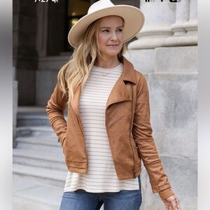 Womens Grace & Lace Move Free Leather-Like Moto Jacket